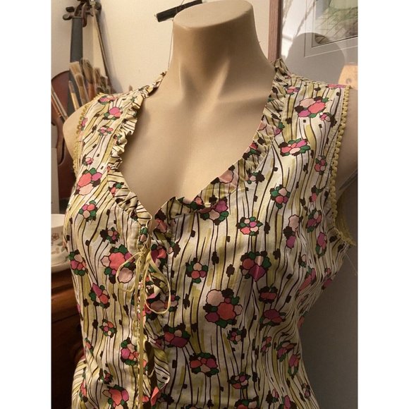 🌱 LISA HO cute Designer sleeveless cotton corset Blouse Shirt Top 10 lace up - Picture 2 of 16